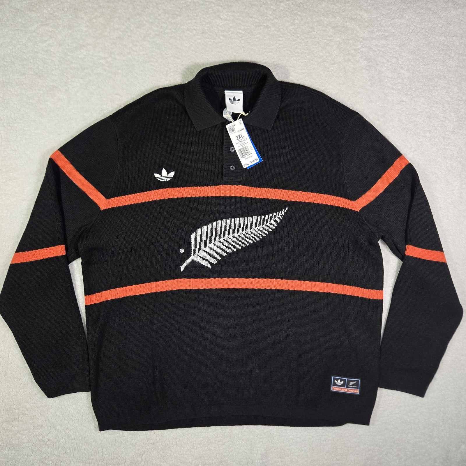 $140 Adidas Originals All Blacks Knitted Wool Blend Rugby Polo Shirt Mens 2xl